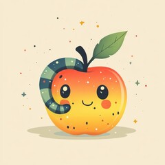 Funny Worm Coming Out of Apple Fun Coloring Page for Kids Educational Game Character Nature Insect Fruit Bug