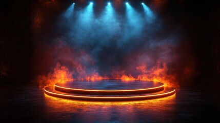 Futuristic Neon Stage with Fire and Smoke Effects