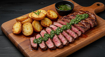 Filete chimichurri argentino recién asado