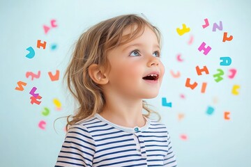Girl in Striped T-Shirt Learning Speech Therapy by Shouting Alphabet Letters