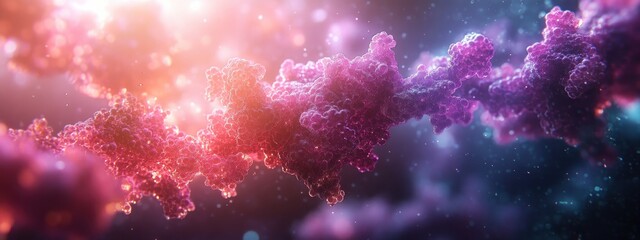 Fototapeta premium Detailed Microscopic View of Virus Particle in Vibrant Purple and Magenta Colors with Abstract Background