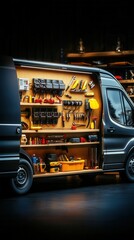 A well-organized mobile service van is fully equipped with professional tools and supplies ready for on-site repair and maintenance services demonstrating efficient mobile workshop
