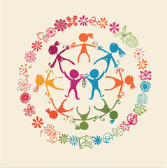 Fototapeta premium illustration, person, company, vector, teamwork, team, business, support, work, happy, lifestyle, friends, drawing, information, question, employment, corporate, face, staff, hand, together, flat, 