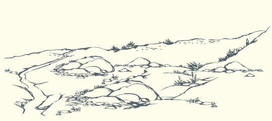 Vector drawing. Road in the mountains