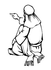Vector drawing. Man sitting on the ground