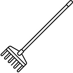 A garden rake illustrated in a simple line art style. Perfect for gardening and landscaping tasks