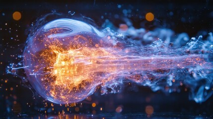 Obraz premium Dynamic energy burst with fiery and icy elements against dark background