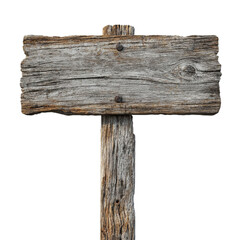 Old wooden sign, isolated, no background. Mockup for inscription and advertising.