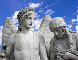 Beautiful angel with wings on a retro background. Bible stories
