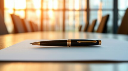 Elegant pen on paper with a warm, professional backdrop.
