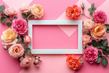 Happy Mother's Day and Birthday Greeting Card Mockup with Floral Roses on Pastel Background