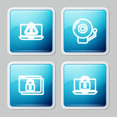 Set line Laptop with exclamation mark, Ringing alarm bell, Secure your site HTTPS, SSL and and lock icon. Vector