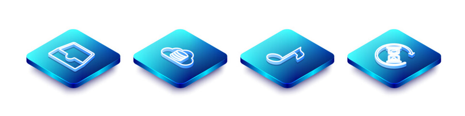 Set Isometric line Social media inbox, Cloud database, Music note, tone and Waiting icon. Vector