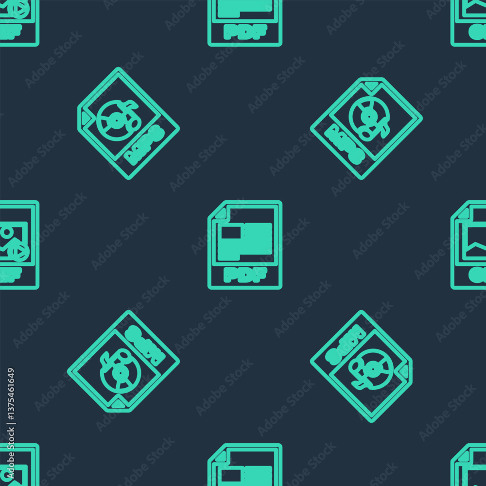 Poster set line pdf file document, mp3 and gif on seamless pattern. vector