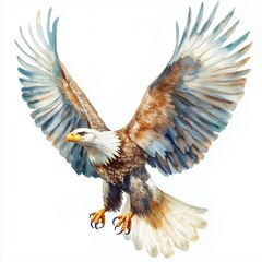 Watercolor Painting of a Majestic Bald Eagle in Flight