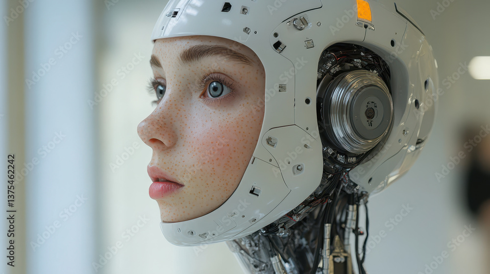 Poster futuristic ai humanoid portrait with advanced robotics and cybernetic features