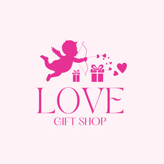 Pink Elegant Illustrative Gift Shop Valentine's Day Logo