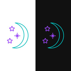 Fototapeta premium Line Moon and stars icon isolated on white and black background. Colorful outline concept. Vector