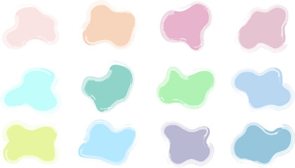 Set of watercolor blobs shaped stamps. Vector abstract clouds stickers. Patel stickers for note