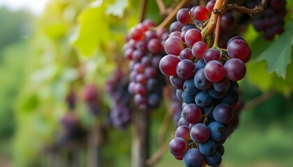 Harvesting ripe grapes in a lush vineyard during late summer provides a colorful display of nature's bounty under bright sunlight Generative AI