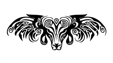 Obraz premium Tribal animal head with wings; decorative tattoo design; possible use in body art