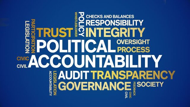 Political Accountability animated word cloud;text design animation tag kinetic typography seamless loop.