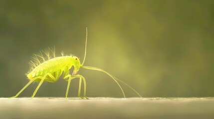 Close up of a vibrant green insect, Macro photography of a small green insect