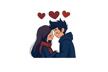 A cute romantic cartoon illustration of a young couple.
