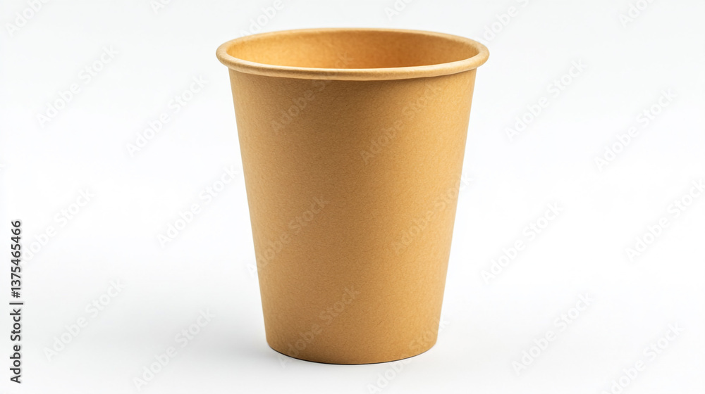 Poster a single brown paper cup stands isolated on a plain white background in a studio setting view