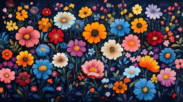 colorful floral pattern vibrant wildflowers seamless ditsy design botanical garden retro textile spring summer print