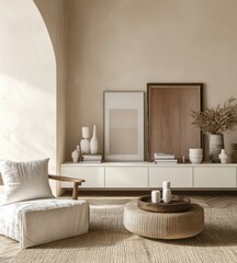 Modern Scandinavian Living Room Mock-Up with Elegant Decor and Natural Lighting