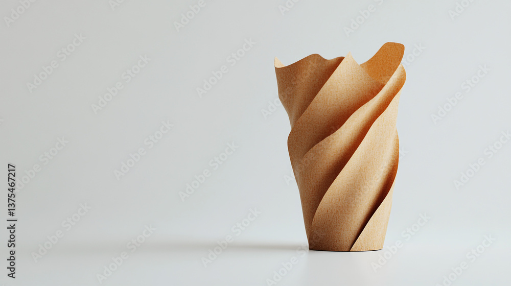Poster a twisted paper vase in a studio setting with a light background creating a minimalist aesthetic