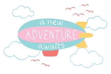 Blimp farewell card on cloud background