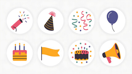 Birthday party icons colorful flat design celebration elements