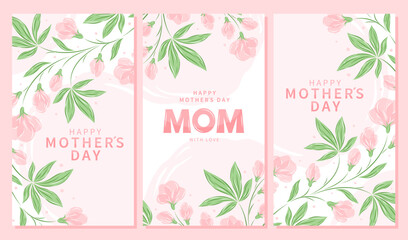 Mother's Day card, banner, poster, label, template or cover with flowers frame in pastel colors. Spring summer floral design. Vector illustration