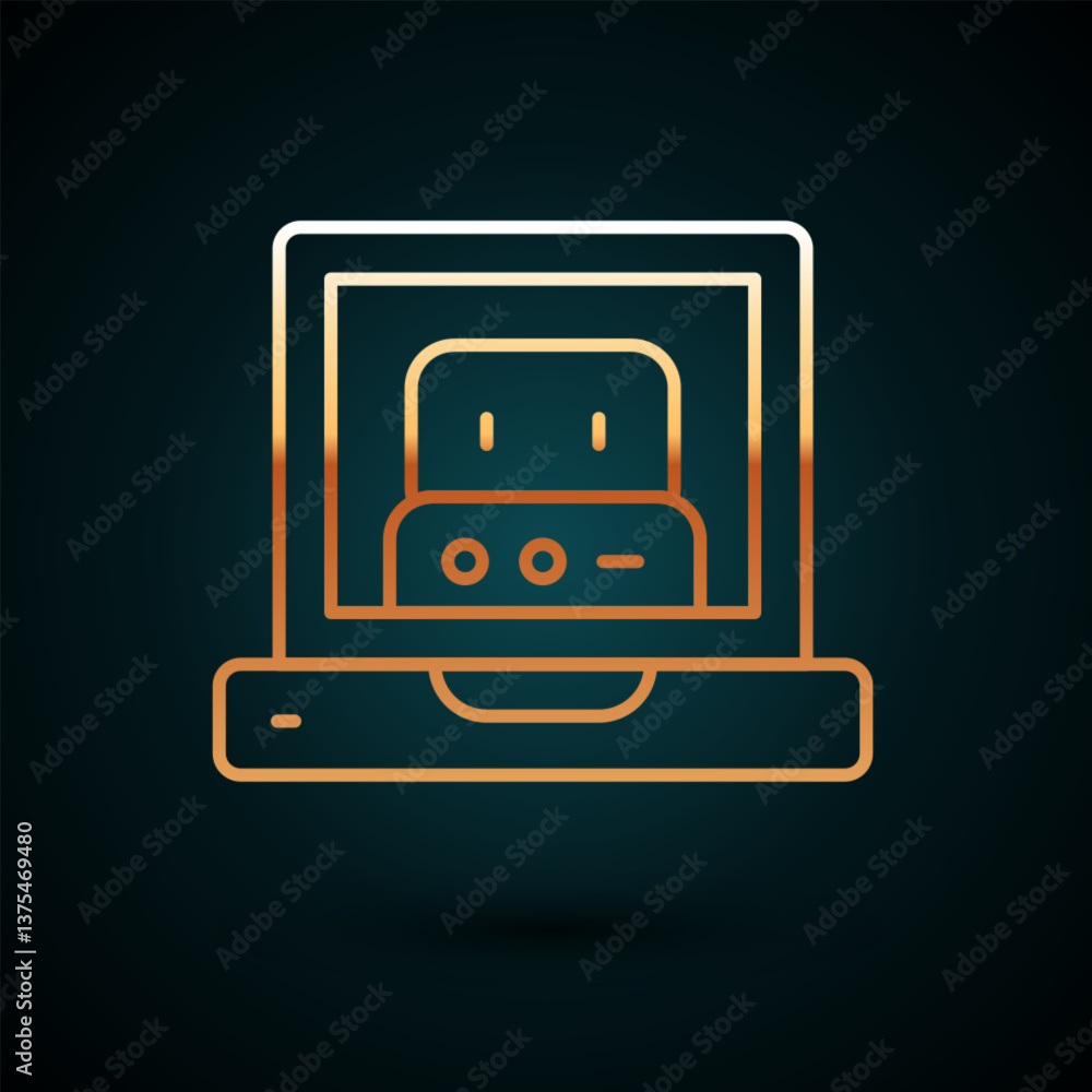 Poster gold line creating robot icon isolated on dark blue background. artificial intelligence, machine lea