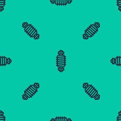 Blue line Bicycle suspension icon isolated seamless pattern on green background. Vector