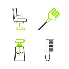 Set line Hairbrush, Cream or lotion cosmetic tube, and Barbershop chair icon. Vector