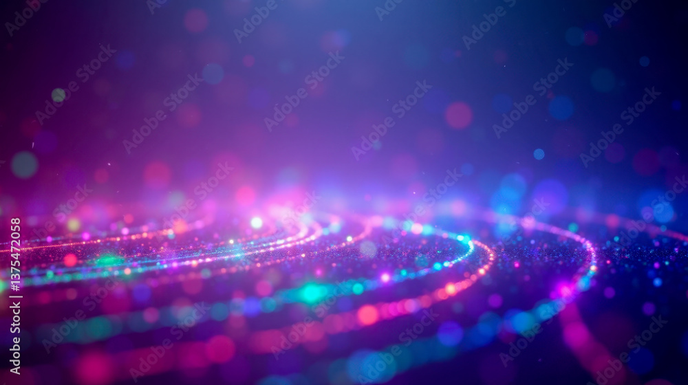 Poster colorful abstract background with bright particles and glowing bokeh lights, vibrant motion and dyna