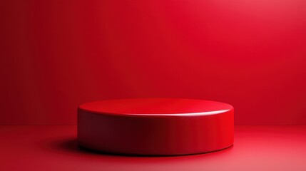 Red Cylindrical Platform on Red Background Minimalist Product Display