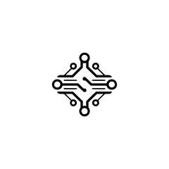 Minimalist Tech Logo: Circuit Board Icon on White Background