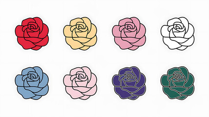 Colorful rose illustrations various shades simple line art