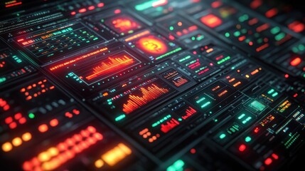 Hyper-Realistic Cryptocurrency Trading Interface with Charts, Options, Neon Aesthetics and Modern UI