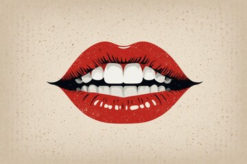 Fototapeta premium Illustration of open red lips with white teeth