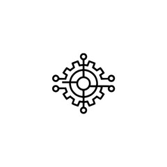 Tech Gear Icon: Minimalist Tech Circuitry Symbol on Light Background