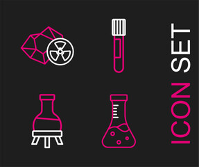 Set line Test tube, and Radioactive icon. Vector
