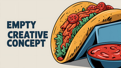 Empty creative concept: Tasty taco illustration with salsa