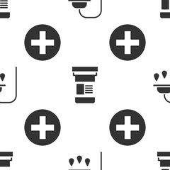 Obraz premium Set Shower head, Medicine bottle and Cross hospital medical on seamless pattern. Vector