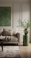 Serene Living Room with Green Accents
