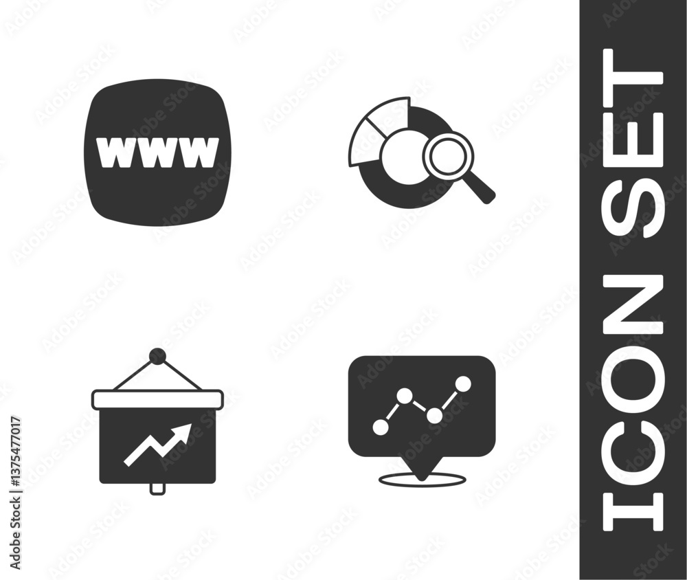 Poster set graph chart infographic, website template, board with and search data analysis icon. vector
